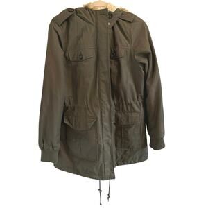 Levi’s Women’s L Army Green Faux Sherpa Lined Cargo Utility Jacket Faux Fur Hood
